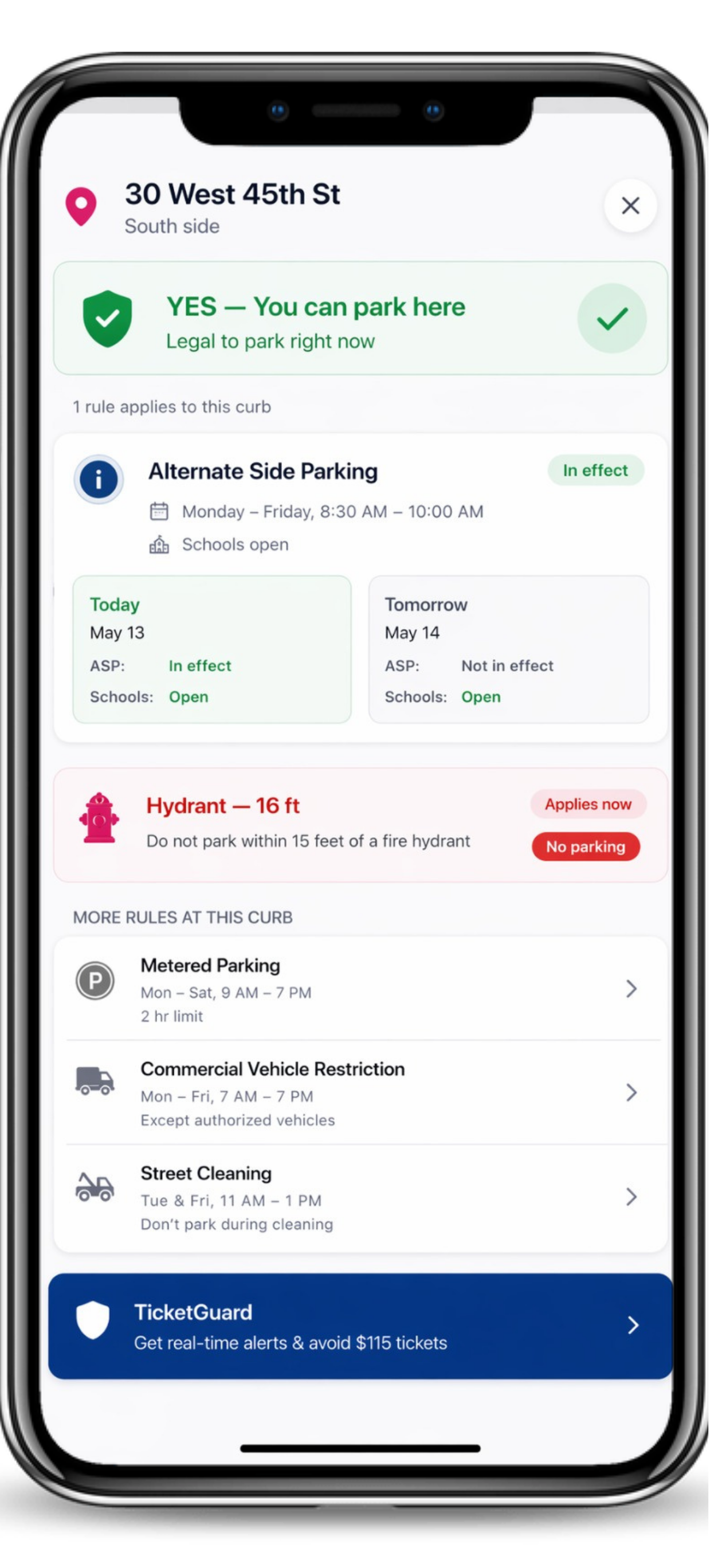 CurbAI parking rule and hydrant detail