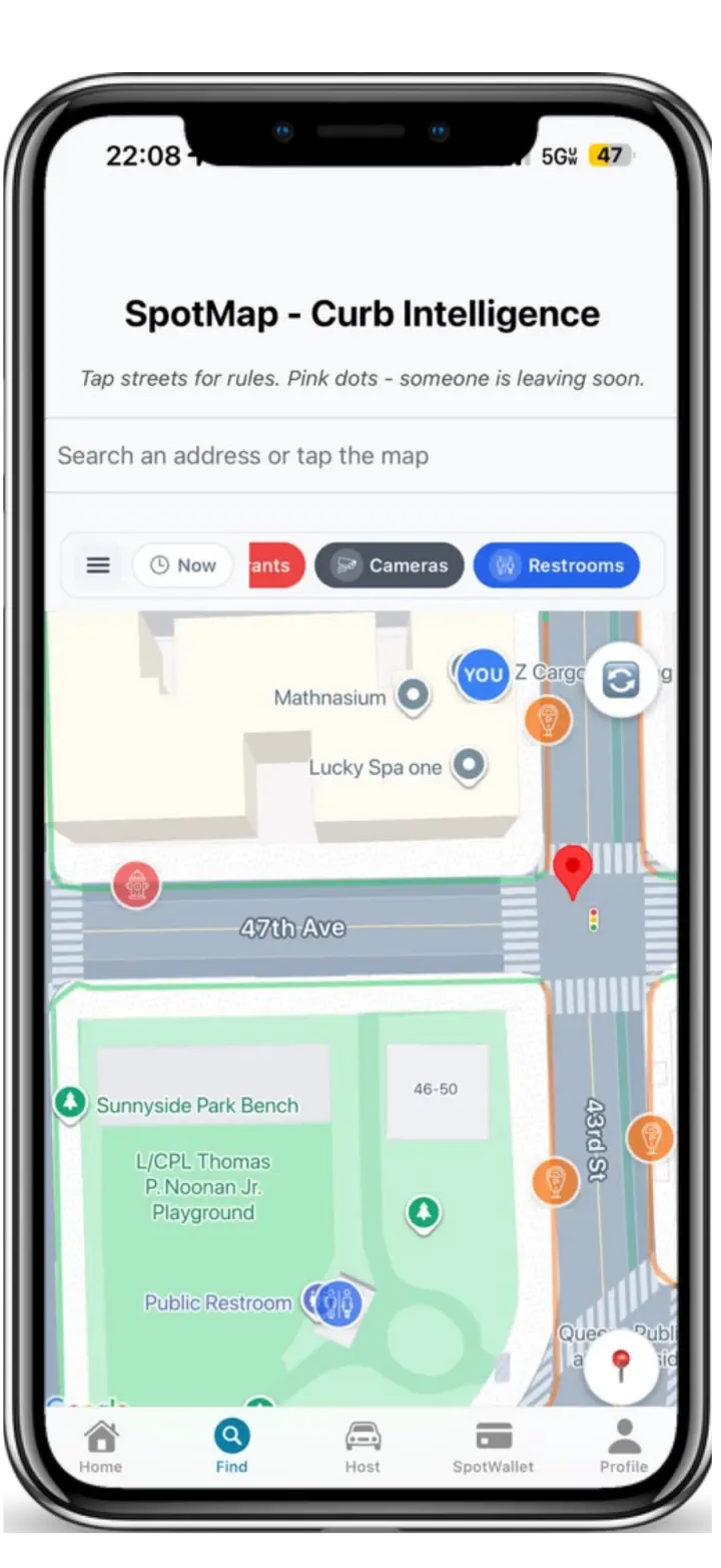 Current full CurbAI screen with parking-rule and nearby curb context
